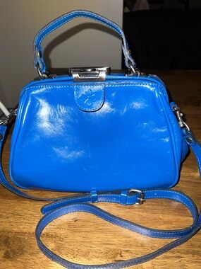 Patricia Nash Gracchi Blue Patent Leather Top-Handle Crossbody Bag